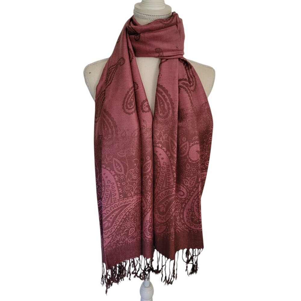 Victoria Harbour Scarf Dark‎ Rose Pink Paisley Jacquard Fringed Shawl Scarf NEW